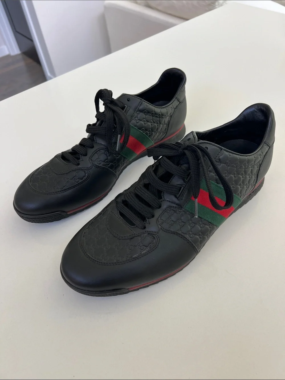 Gucci microguccissima web black leather green and red striped sneakers size 9